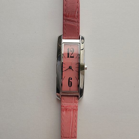 Vintage Watches Pink Rectangle Dial Quartz Watch Modern Art Deco Slim Strap - Picture 2 of 10
